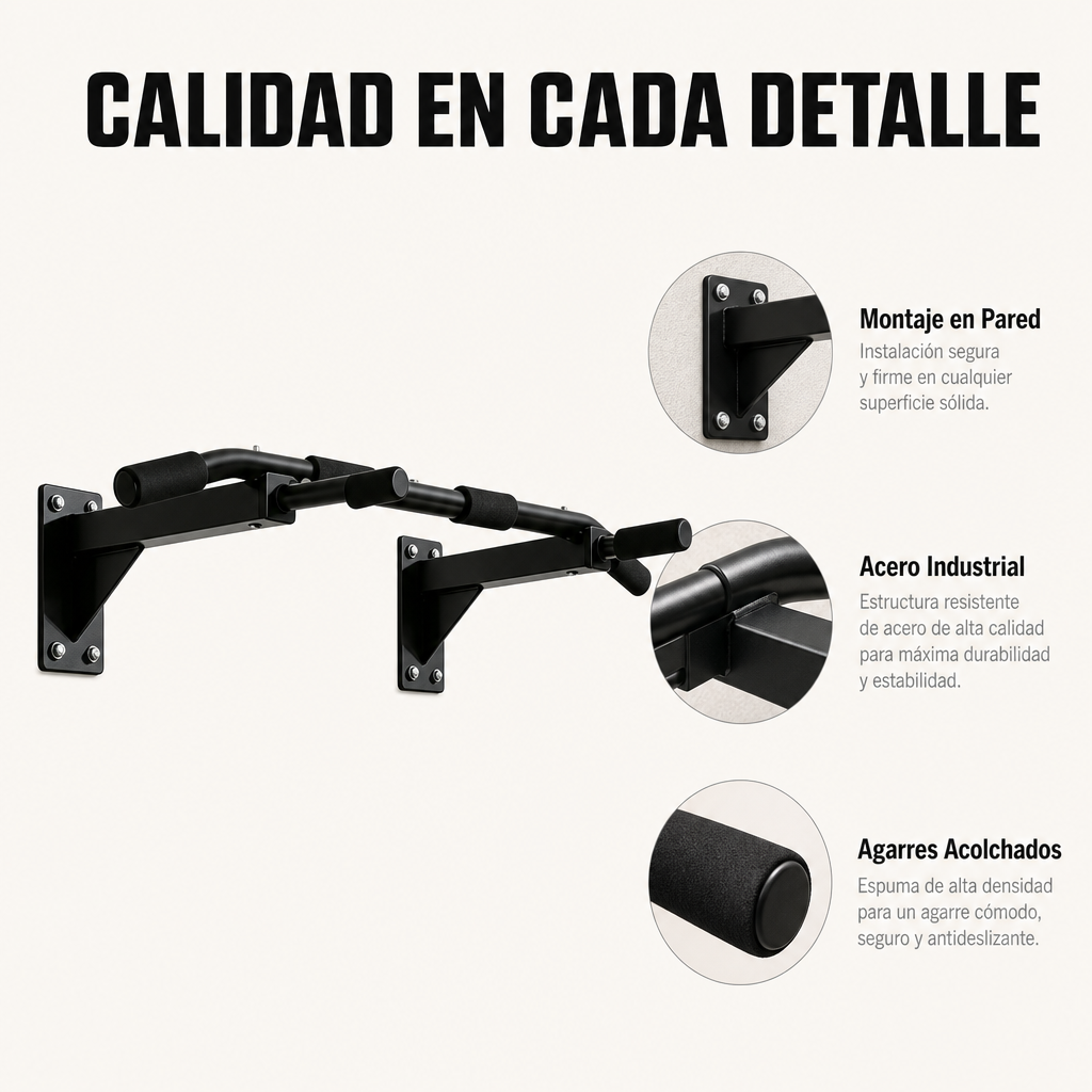 Barra de Dominadas para Pared con Agarres Antideslizantes