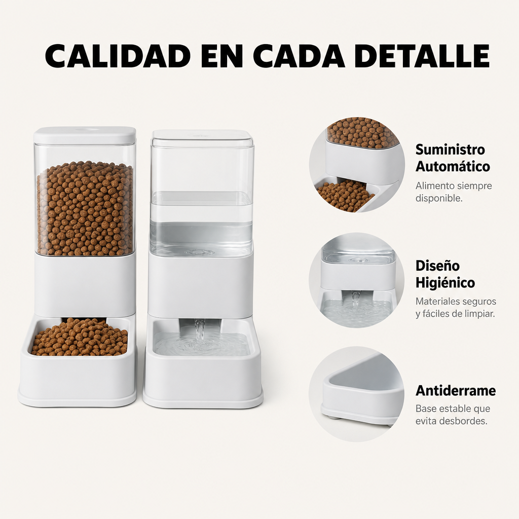 Distributeur automatique de nourriture pour chats et chiens avec distributeur d'eau, double gamelle et alimentation continue couleur grise