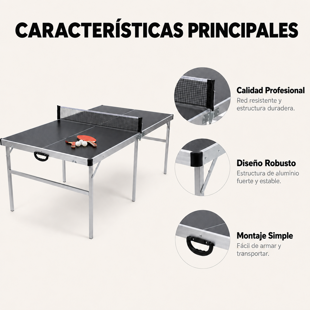 Mesa de Ping Pong Plegable con red 182x91 cm