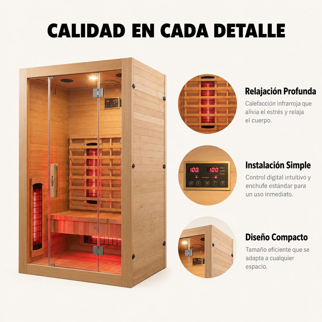 Sauna de infrarrojos para 2 personas con 5 paneles, Bluetooth y control digital