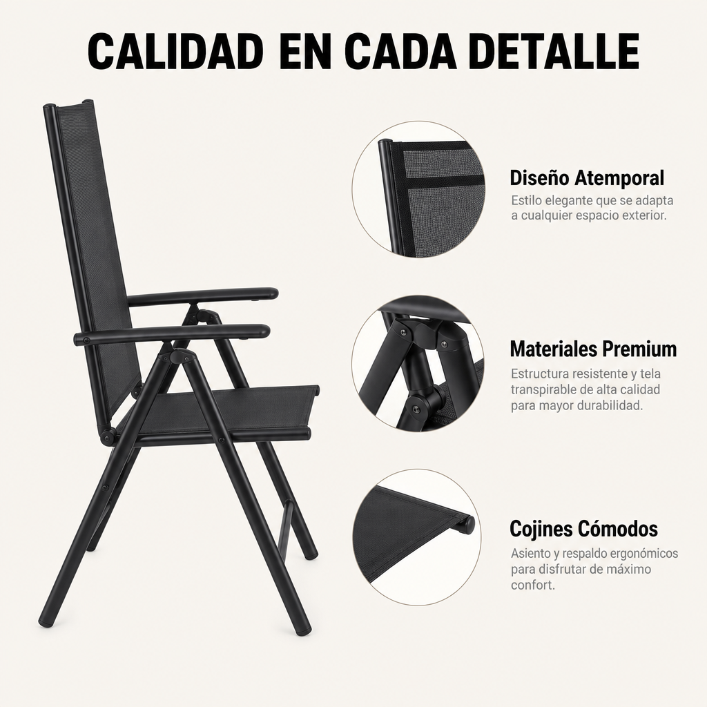 Set di 2 sedie pieghevoli da giardino in alluminio antracite con seduta in tessuto resistente e leggero