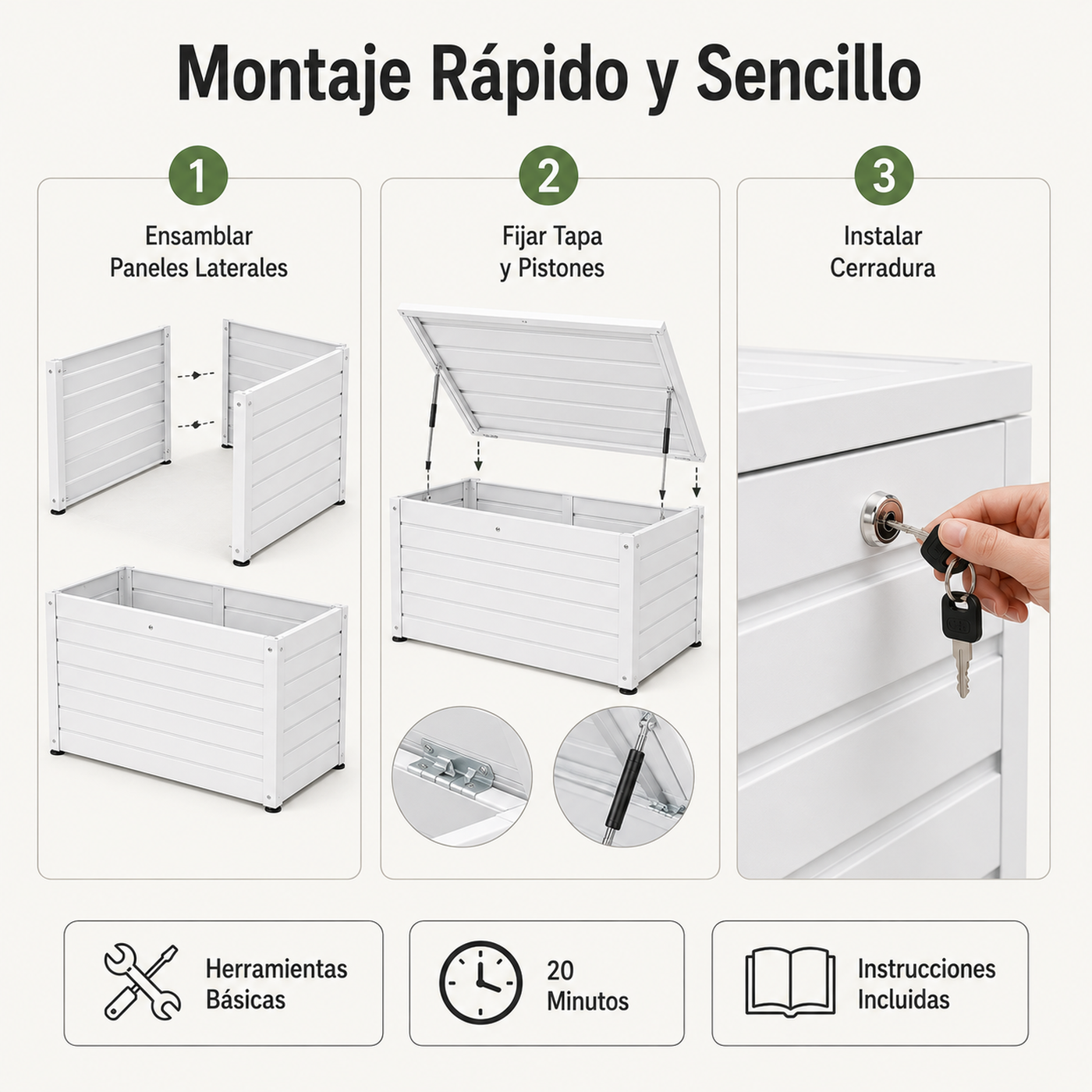 Baú Metálico Exterior com Tampa Hidráulica e Fechadura para Jardim