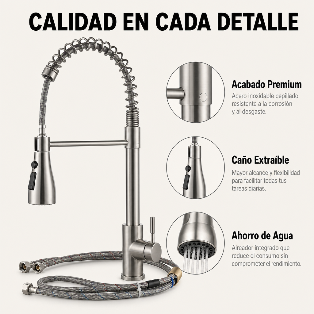 Rubinetto da cucina estraibile in acciaio inox con doccetta estensibile e bocca alta girevole a 360° per lavello