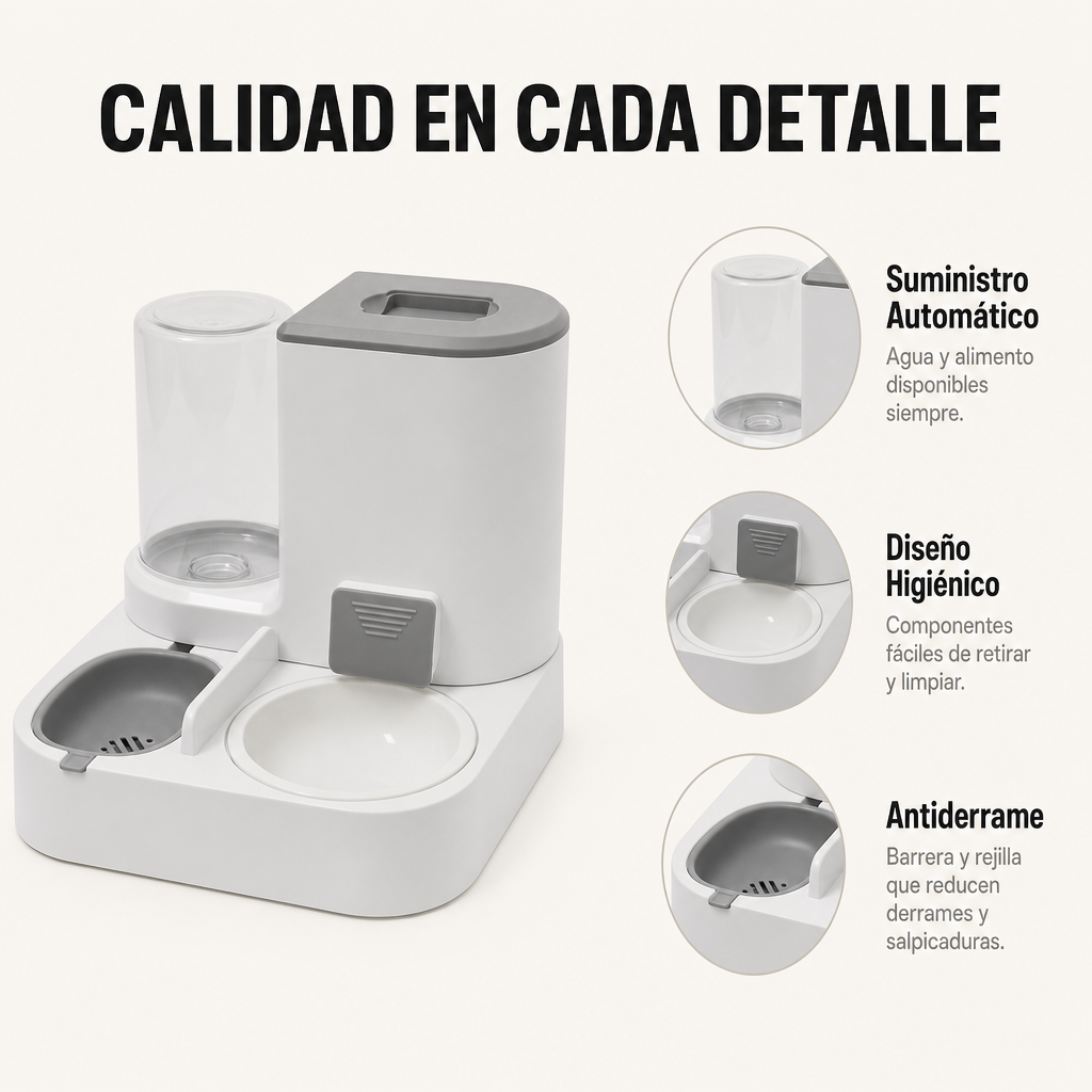 Comedouro e bebedouro automático 2 em 1 para gatos e cães com dispensador duplo e grande capacidade cor cinzenta