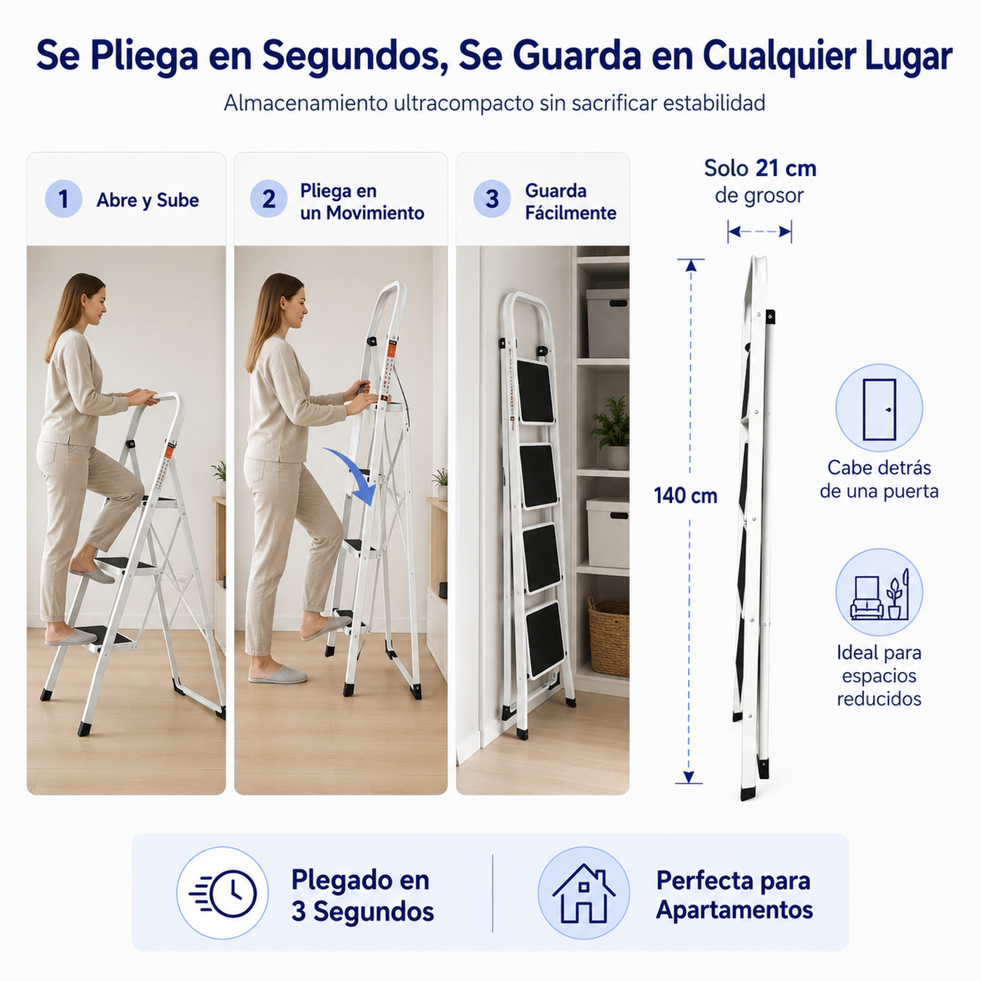 Escalera Plegable 4 Peldaños Con Plataforma Antideslizante