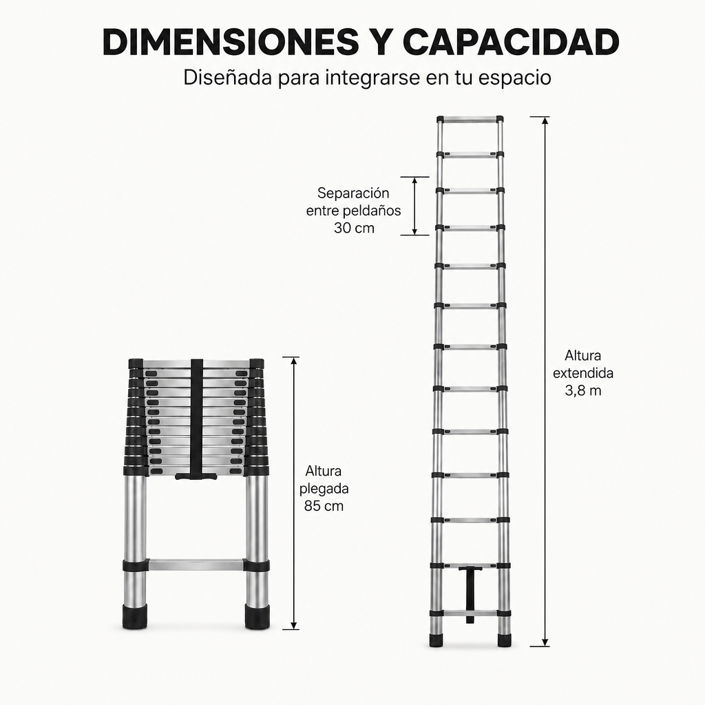 Scala telescopica in alluminio pieghevole 3,8 m
