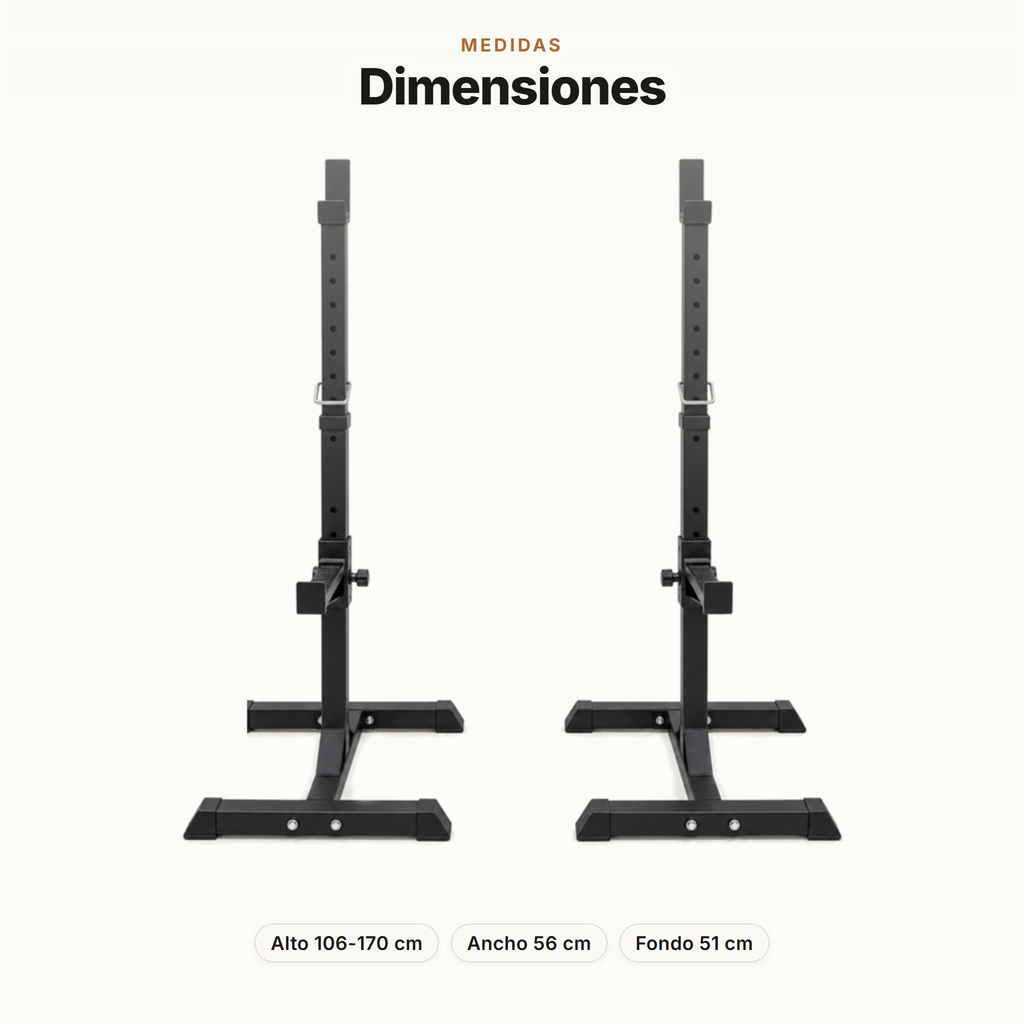 Suporte ajustável para barra e rack de agachamentos para treino de força