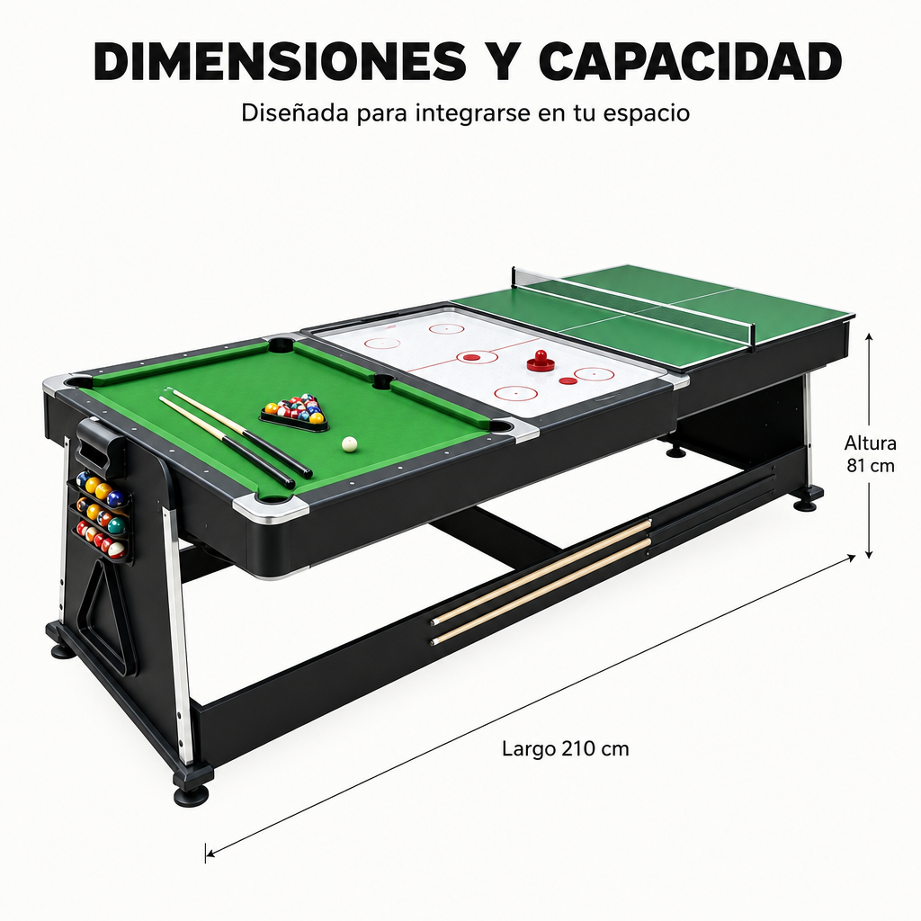 Tavolo multigioco 3 in 1 convertibile di biliardo, air hockey e ping pong 210 cm