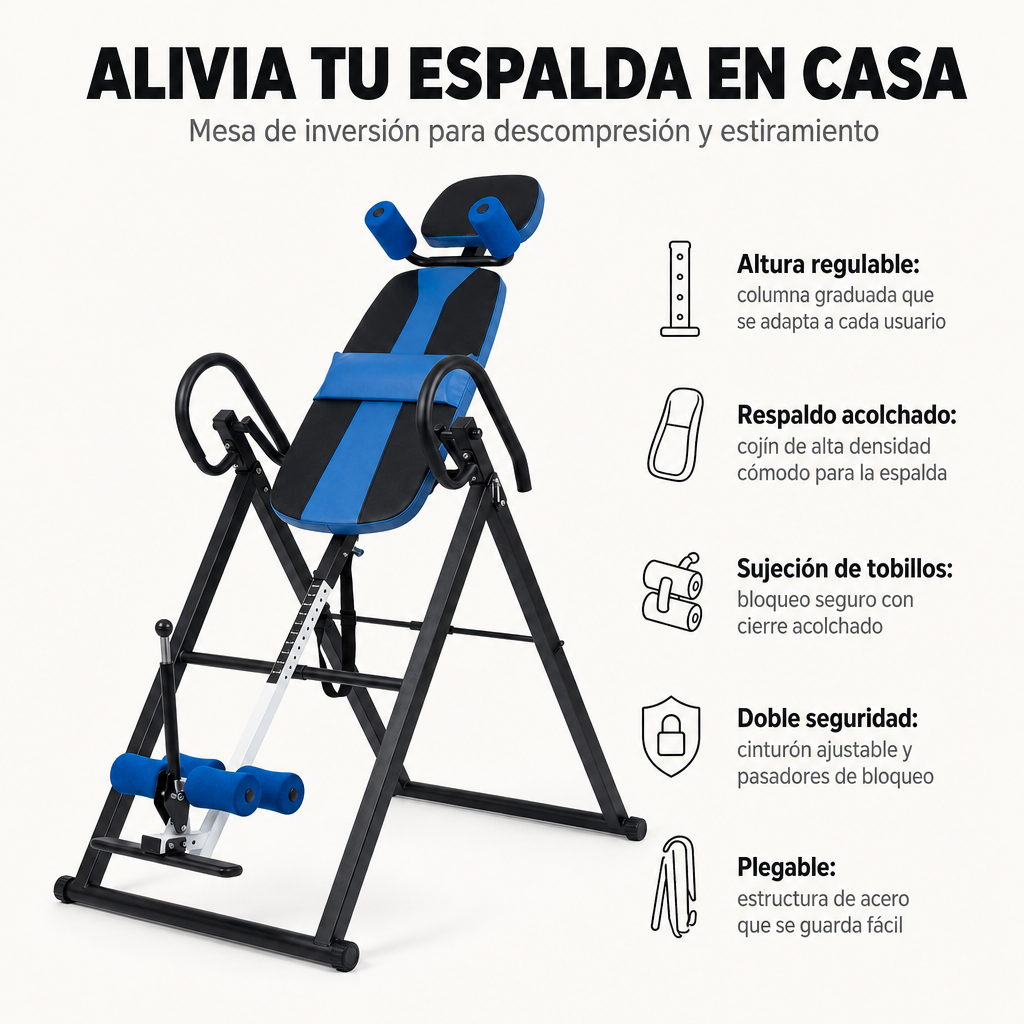 Planche d'inversion pliante avec inclinaison réglable et dossier ergonomique