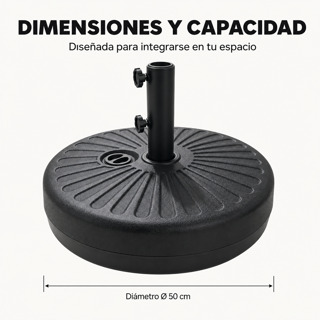 Base pour parasol remplissable 22 L avec support central