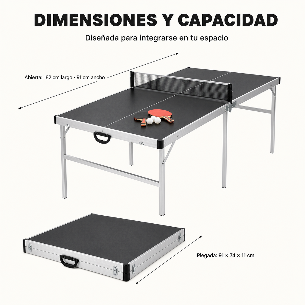 Mesa de Ping Pong Plegable con red 182x91 cm