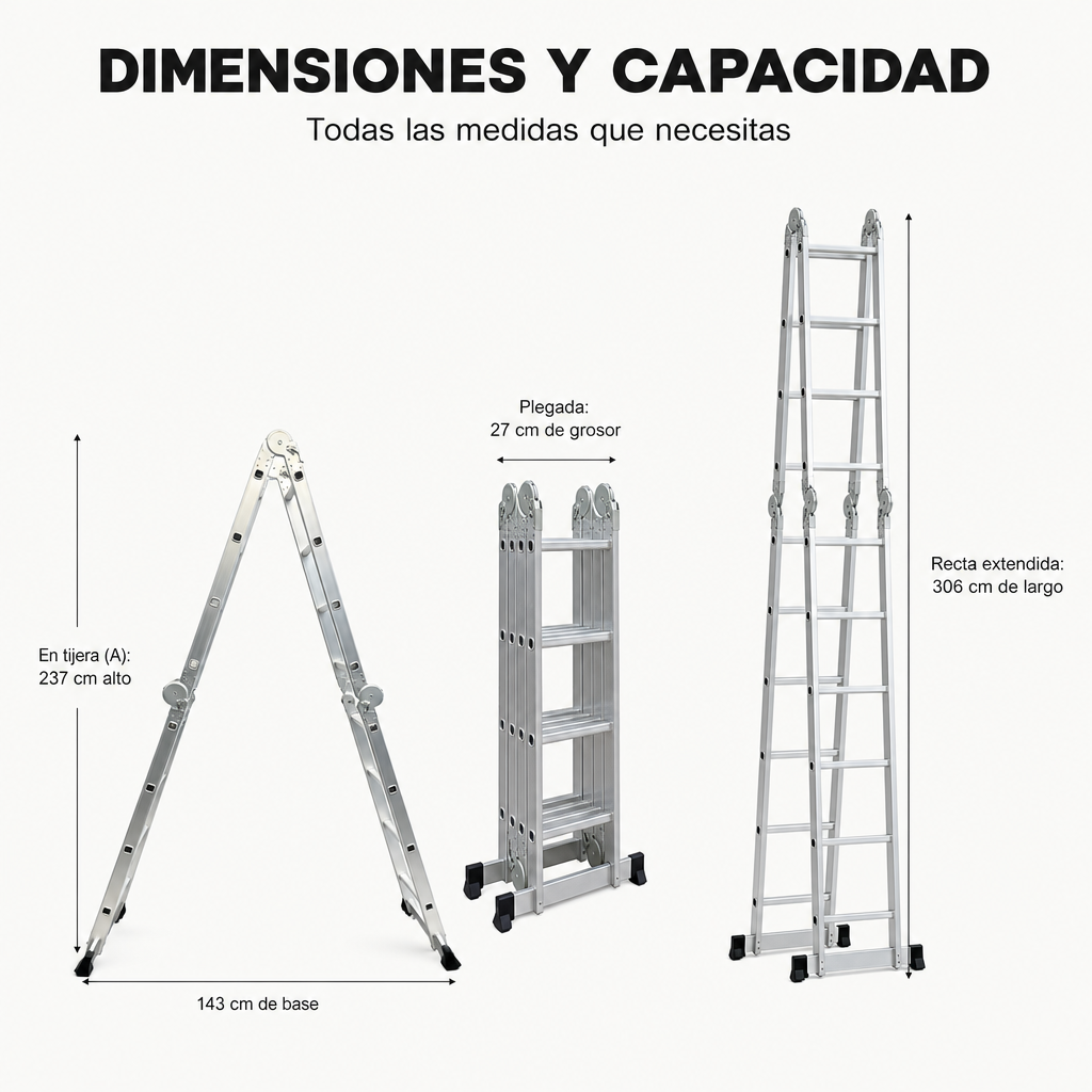 Scala in alluminio multiposizione 4 in 1 pieghevole con cerniere di sicurezza e piedi antiscivolo