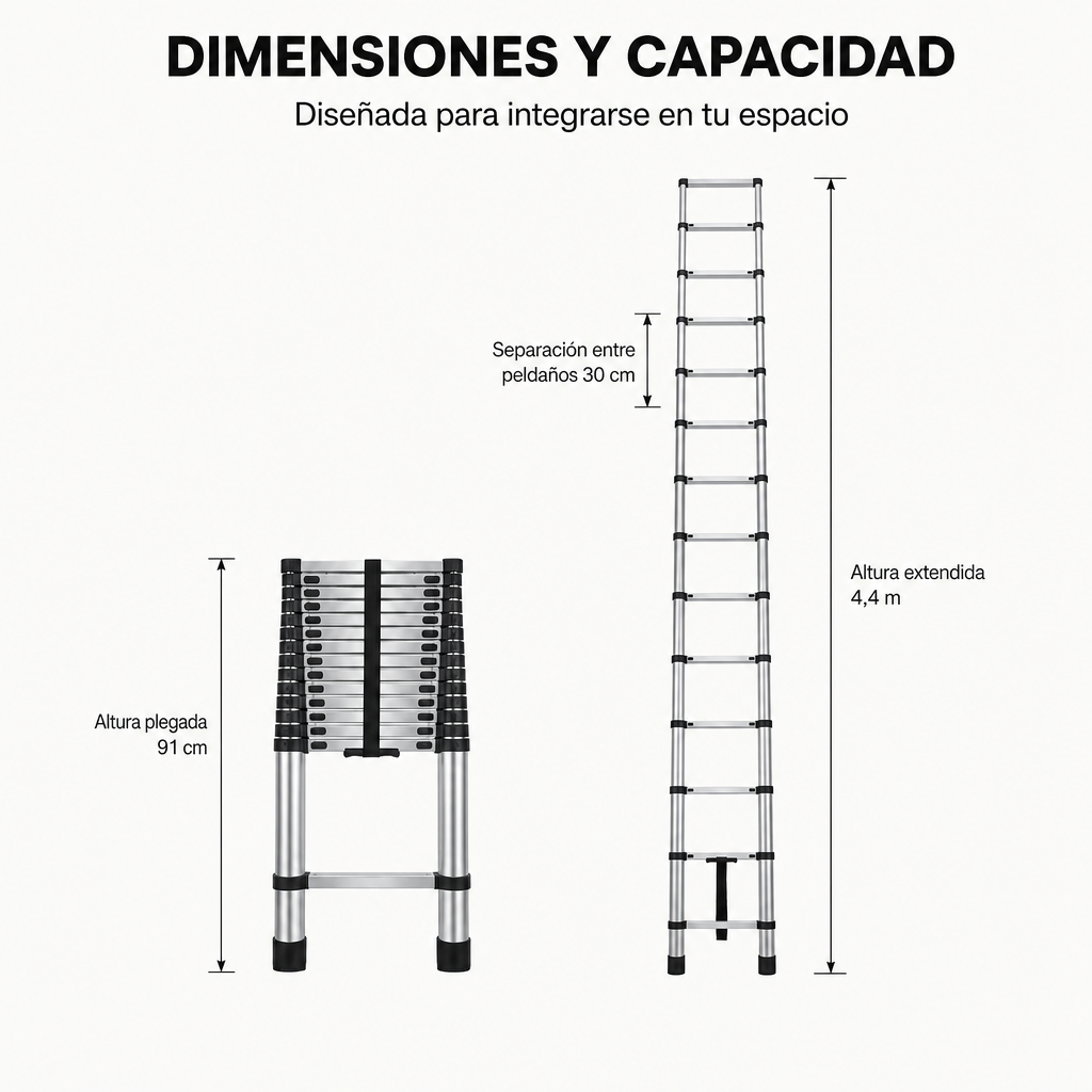 Escalera Telescópica Plegable De Aluminio 4,4 M Antideslizante