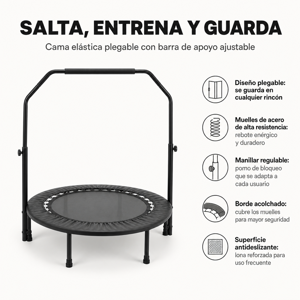 Trampoline fitness 3 en 1 avec barre ajustable et bandes de résistance