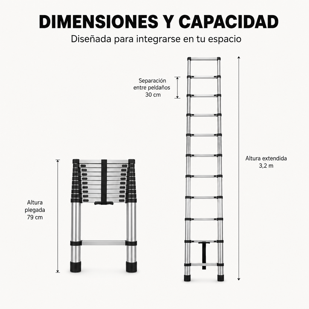 Scala telescopica pieghevole 3,2 m con gradini antiscivolo