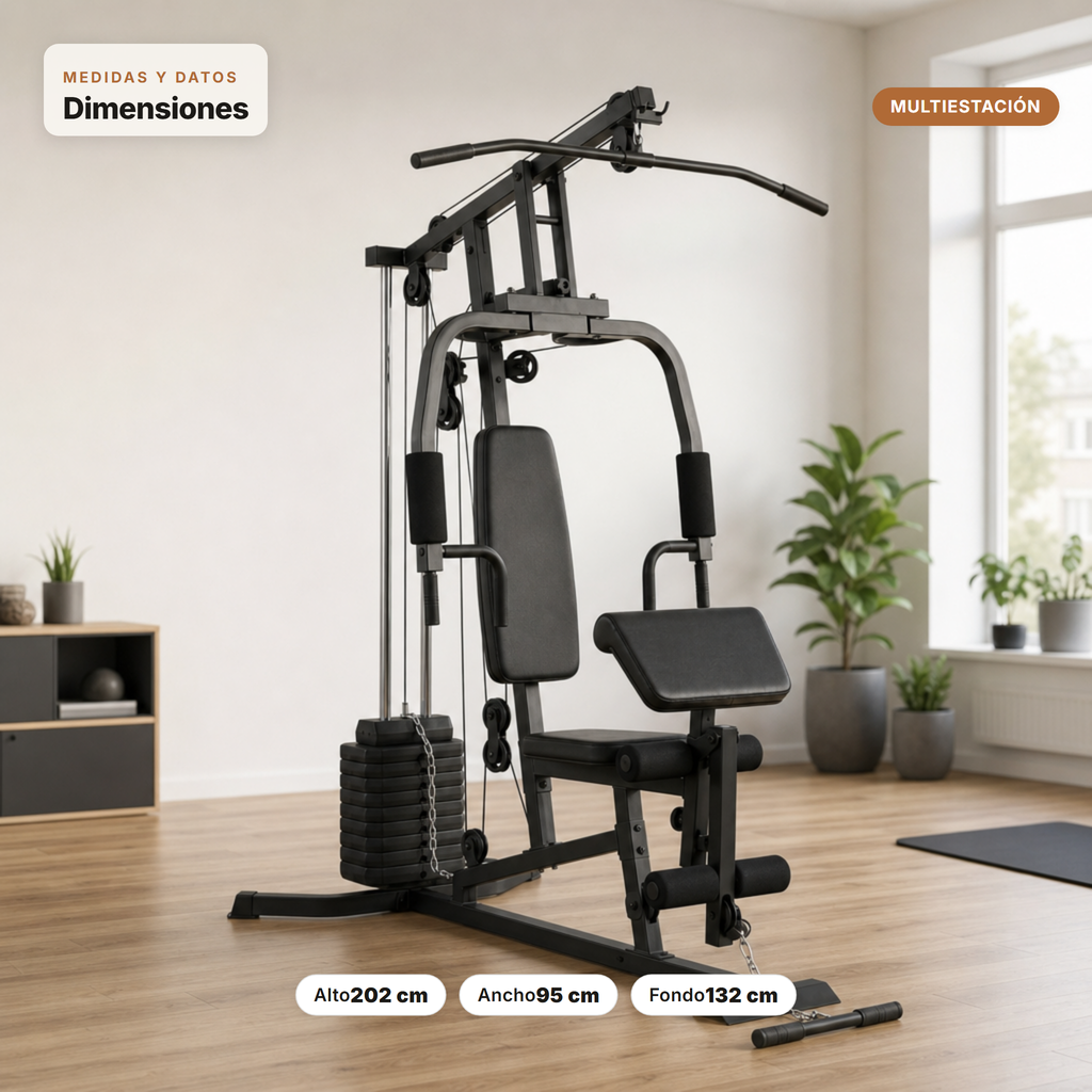 Station de musculation multifonction avec poulies et banc ergonomique