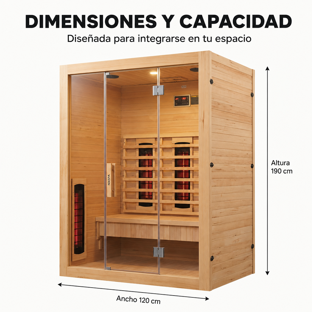 Sauna de infrarrojos 3 personas de madera maciza con 6 paneles, Bluetooth y puerta panorámicaSauna de infrarrojos 3 personas de madera maciza con 6 paneles, Bluetooth y puerta panorámica