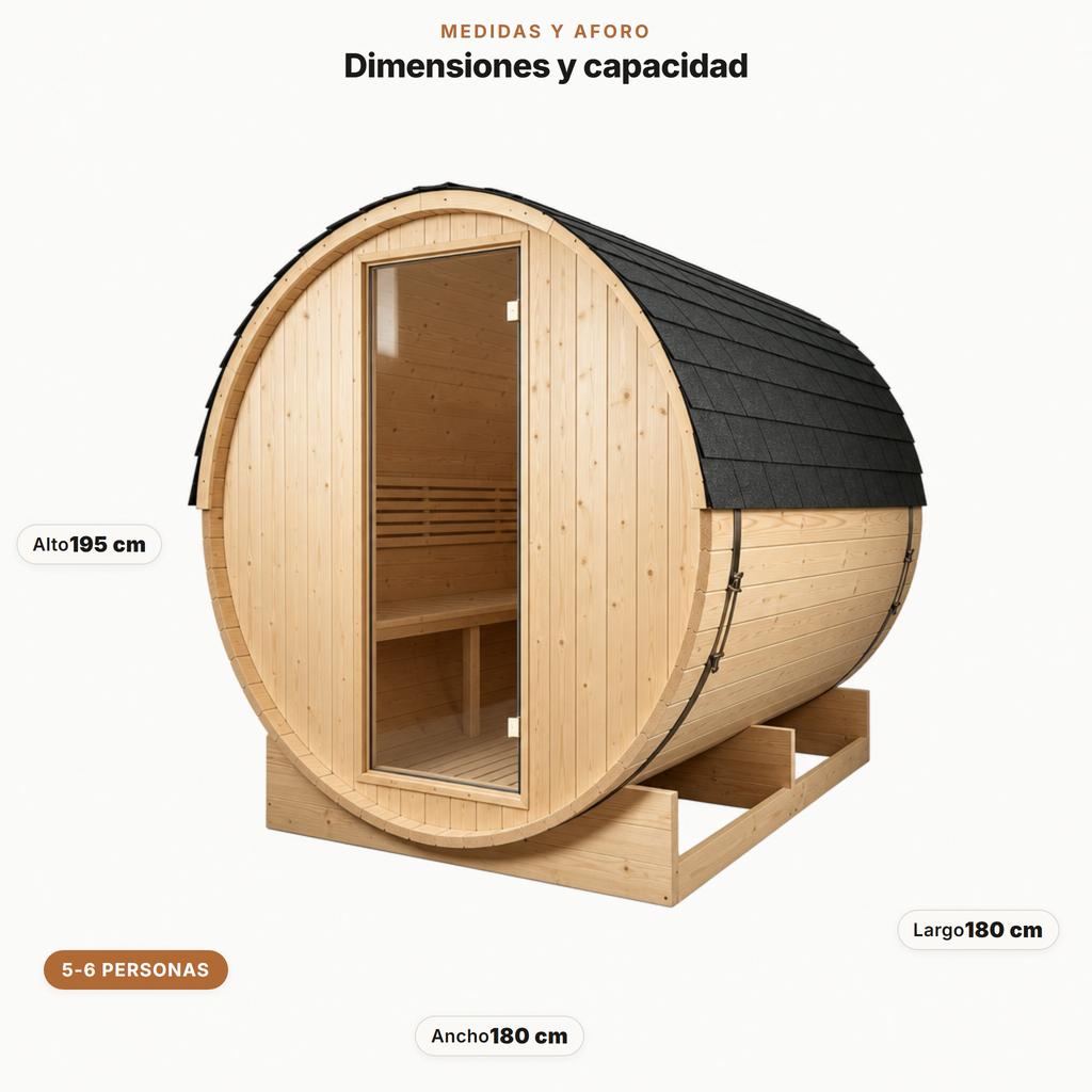 Sauna Barril Exterior Jardín 5-6 Personas Madera Abeto 6 kW Tejado Tejas