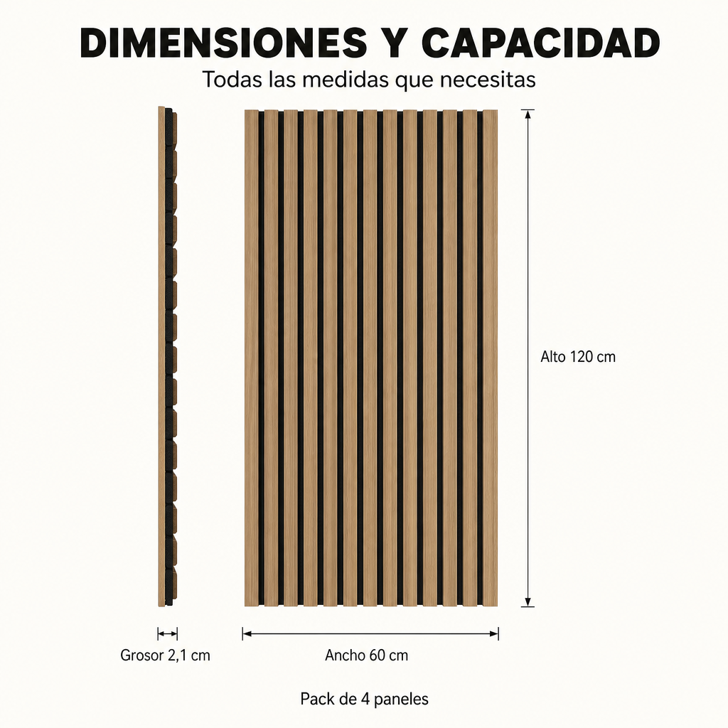 Panneau acoustique décoratif en lattes MDF effet bois avec feutre acoustique 120x60 cm pack de 4 unités