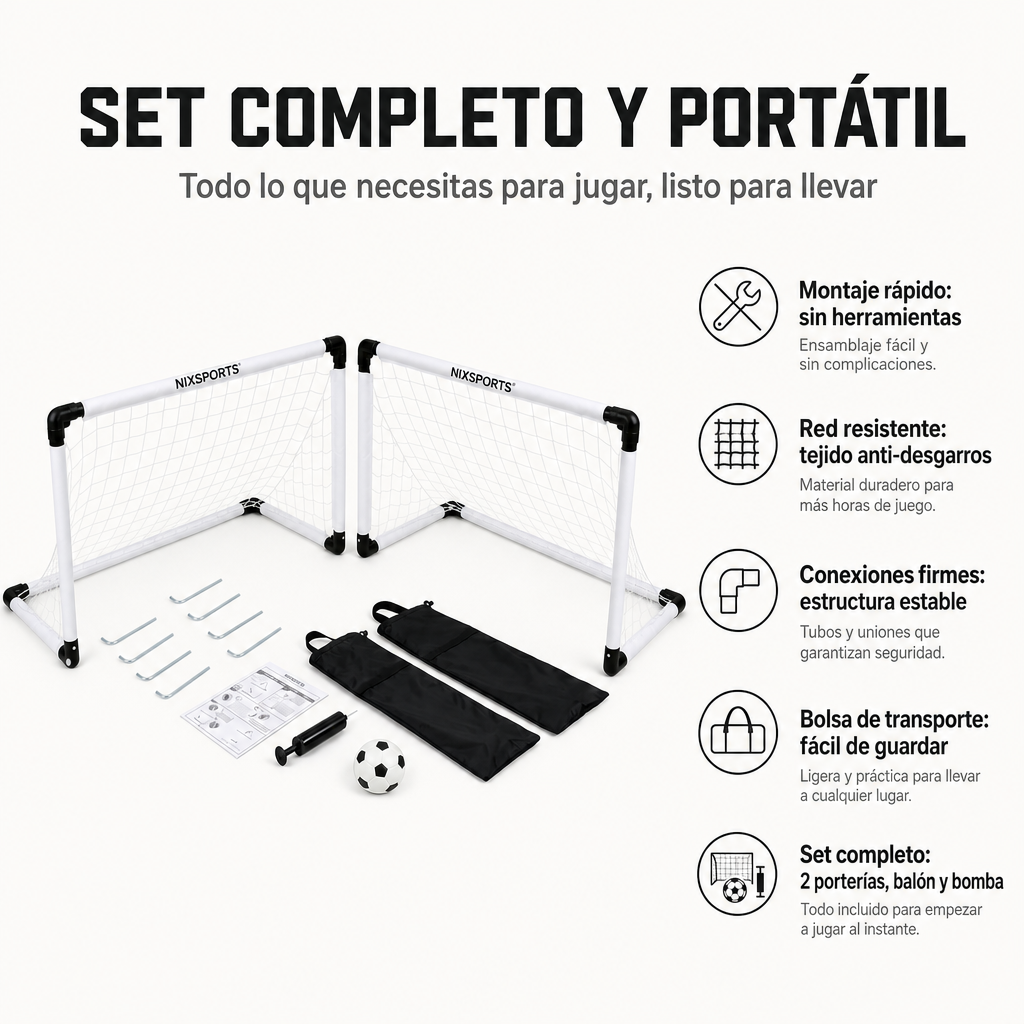 Portería De Fútbol Plegable Con Red Resistente Y Bolsa De Transporte