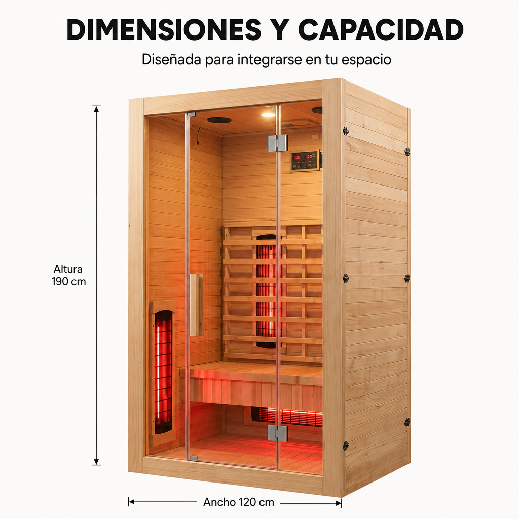 Sauna de infrarrojos para 2 personas con 5 paneles, Bluetooth y control digital
