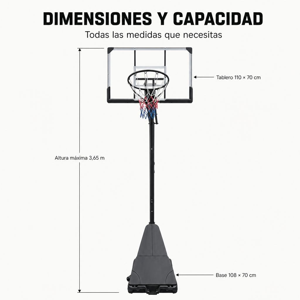 Cesto de Basquetebol Exterior Regulável 1,5-3,05 m com Rodas
