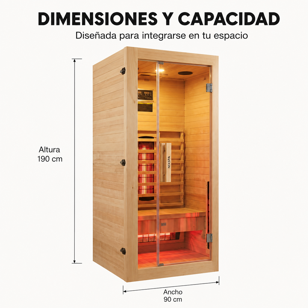 Sauna de infrarrojos individual de madera maciza con 4 paneles y control digital
