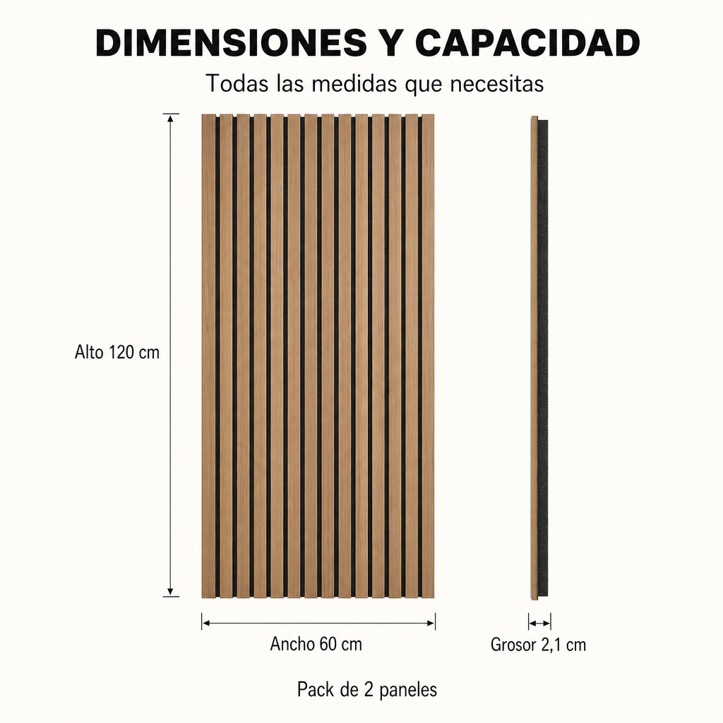Panneau acoustique décoratif en lattes de bois MDF avec isolation acoustique 120x60 cm pack de 2