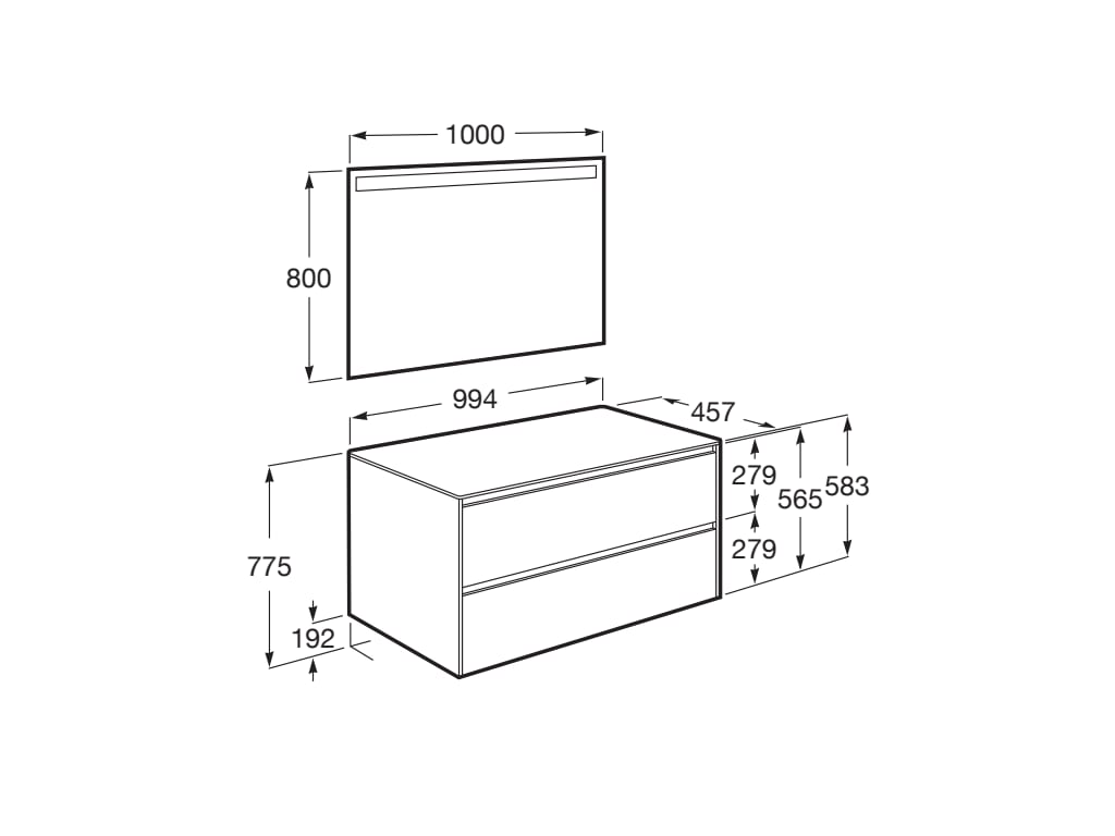 Roca - Mueble base Ona Pack de dos cajones para lavabo de sobre encimera y espejo LED Eidos