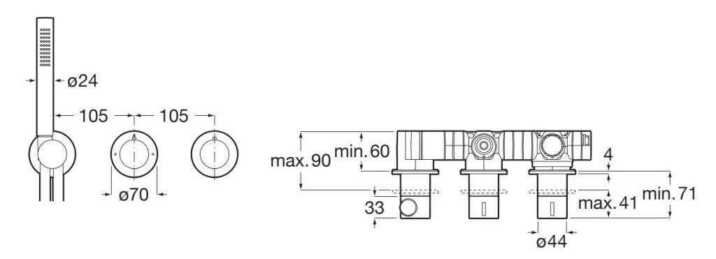 Roca - Ona Einbau-Armatur für Bad-Dusche 2 Wege Edelstahl A5A0B9ESM0