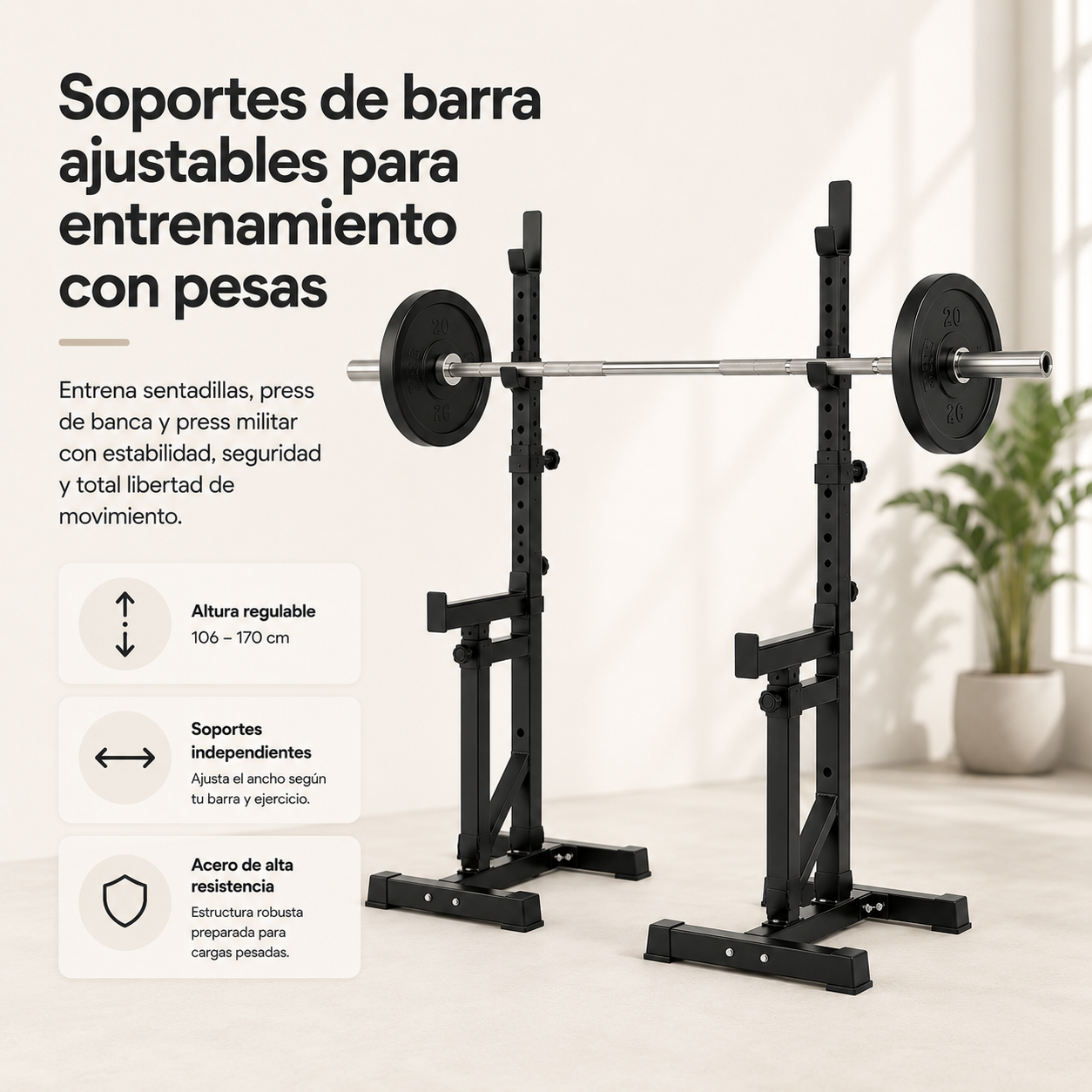 Coppia di supporti bilanciere regolabili per squat e pressa