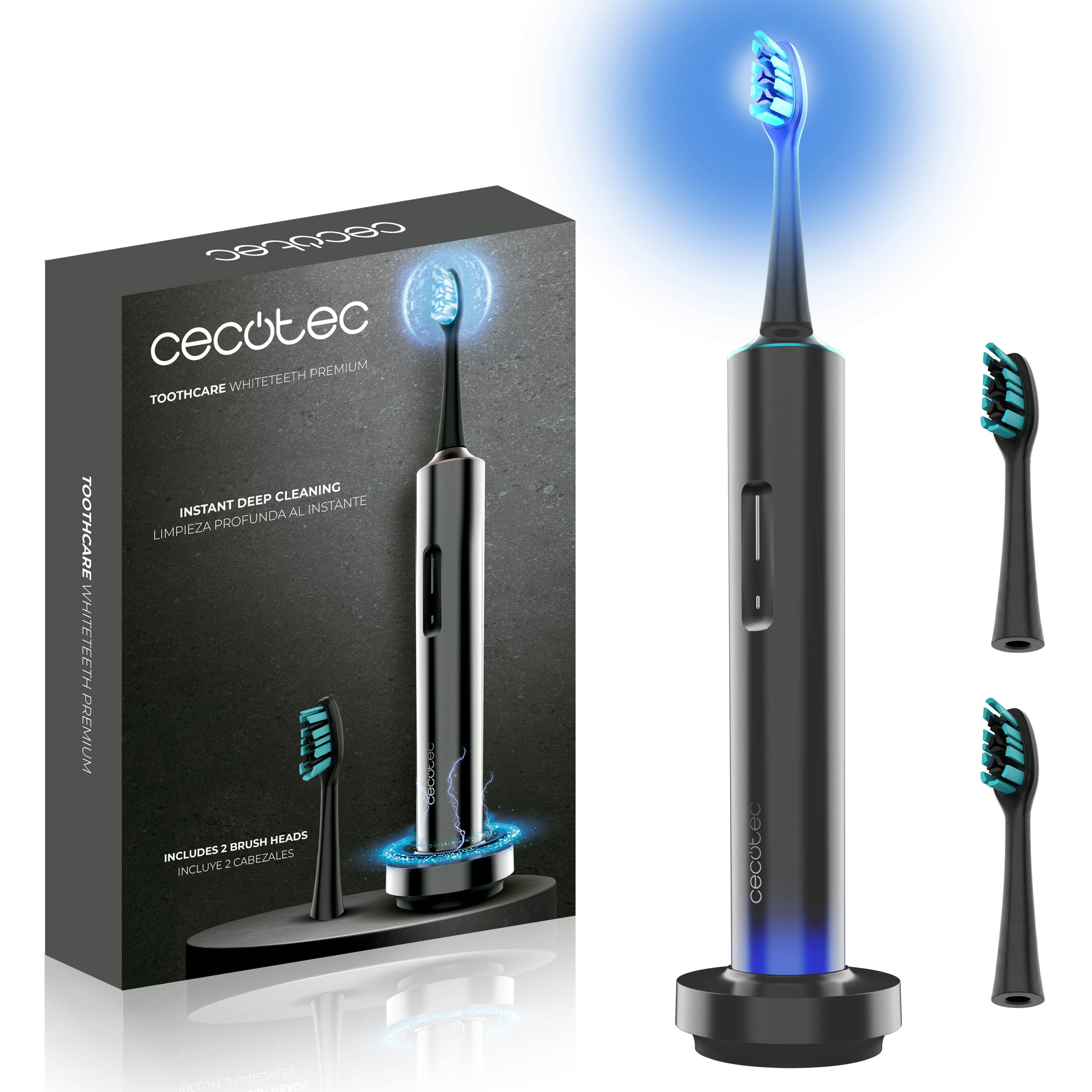 Cecotec ToothCare WhiteTeeth Premium Cepillo Eléctrico Luz Azul Integrada Recargable Cabezales Intercambiables