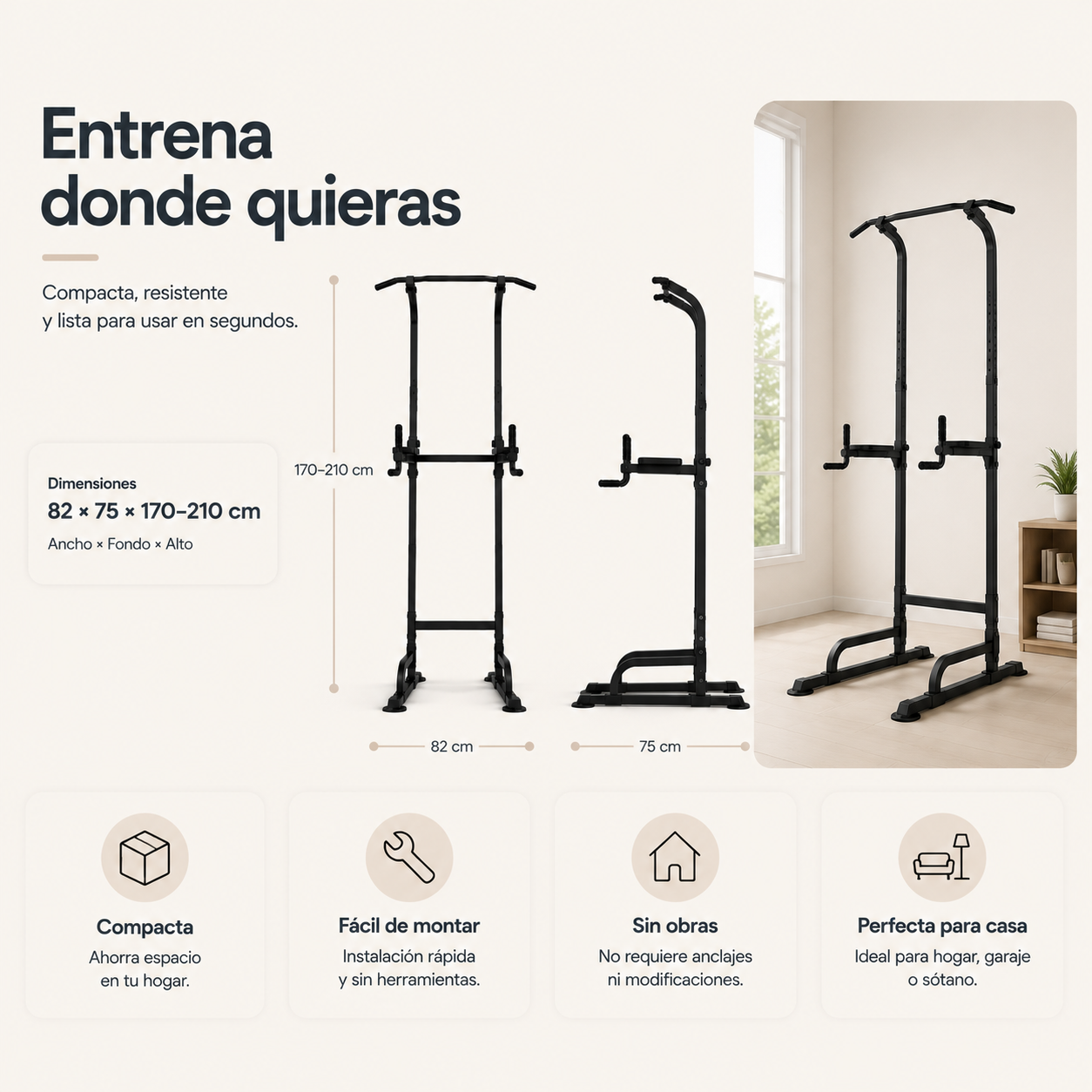 Torre de Dominadas y Fondos Multifunción 170-210 cm