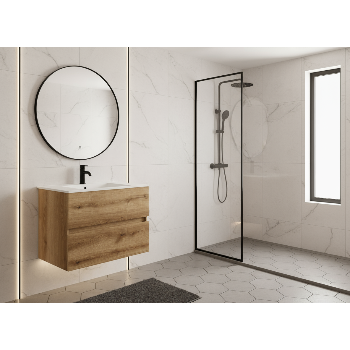 Aquore - Sevilla mueble de baño suspendido 2 cajones roble ostippo