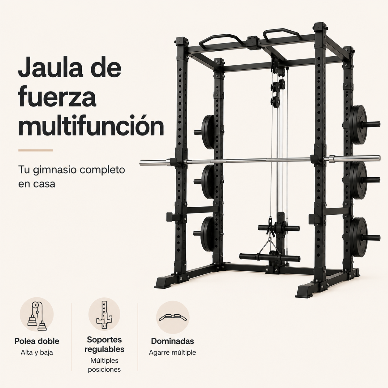 Jaula de Fuerza Multifunción Polea Alta Baja Dominadas Casa