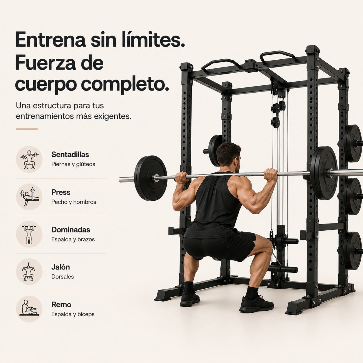 Jaula de Fuerza Multifunción Polea Alta Baja Dominadas Casa