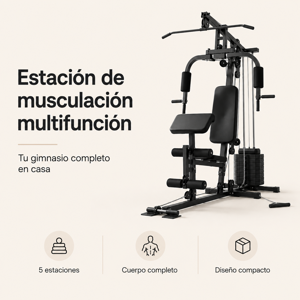 Station de musculation multifonction avec poulies et banc ergonomique