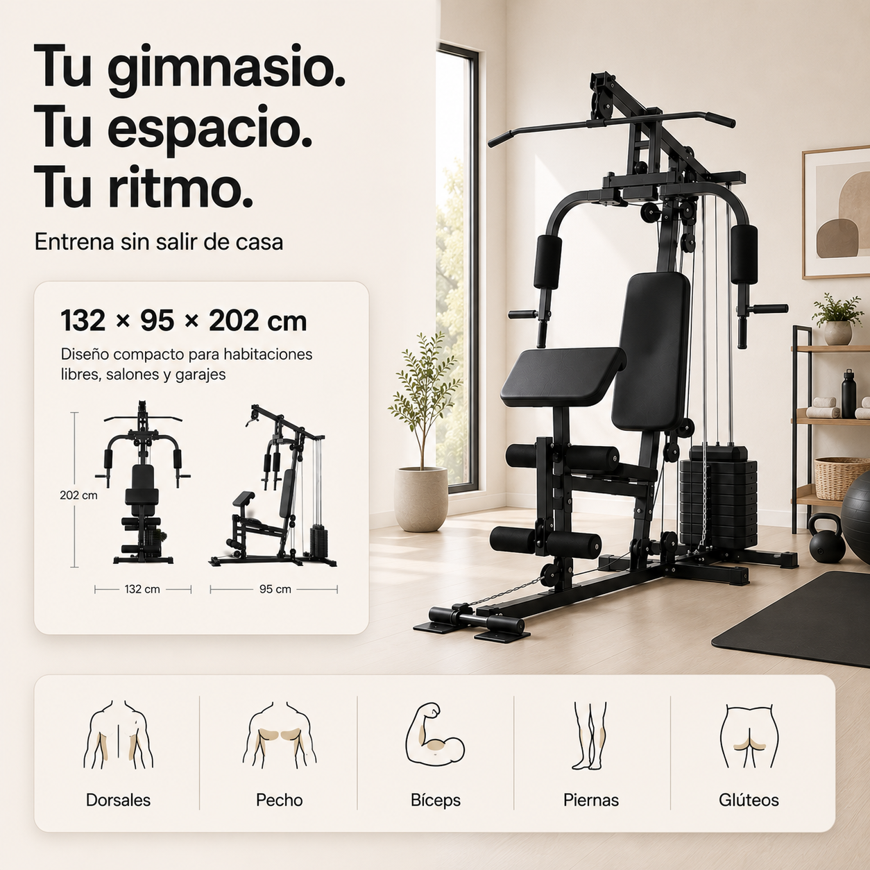 Station de musculation multifonction avec poulies et banc ergonomique