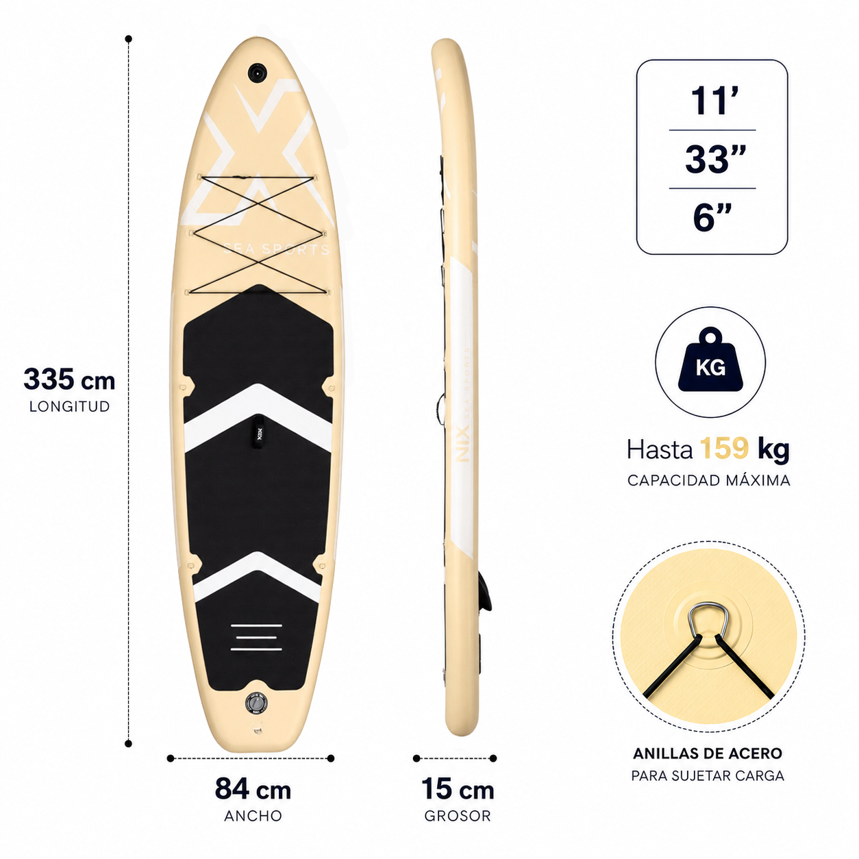 Tavola Paddle Surf Gonfiabile 11" 335x84x15 cm 159 kg gialla Pacchetto Premium