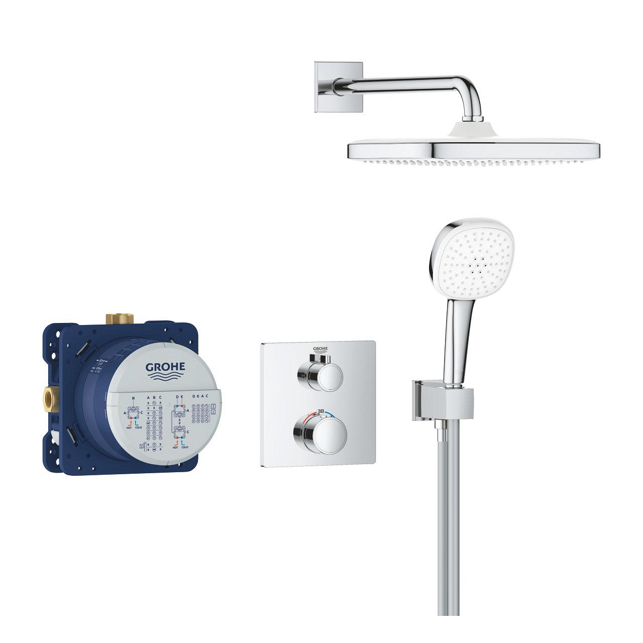 Grohe - GrohTherm innebygd sett med Tempesta 250 Cube Mural Shower