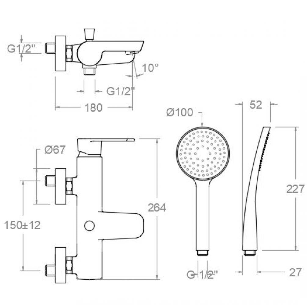 amon Soler - Grifo de baño - ducha monomando Alexia con equipo de ducha cromo - BricoandPool