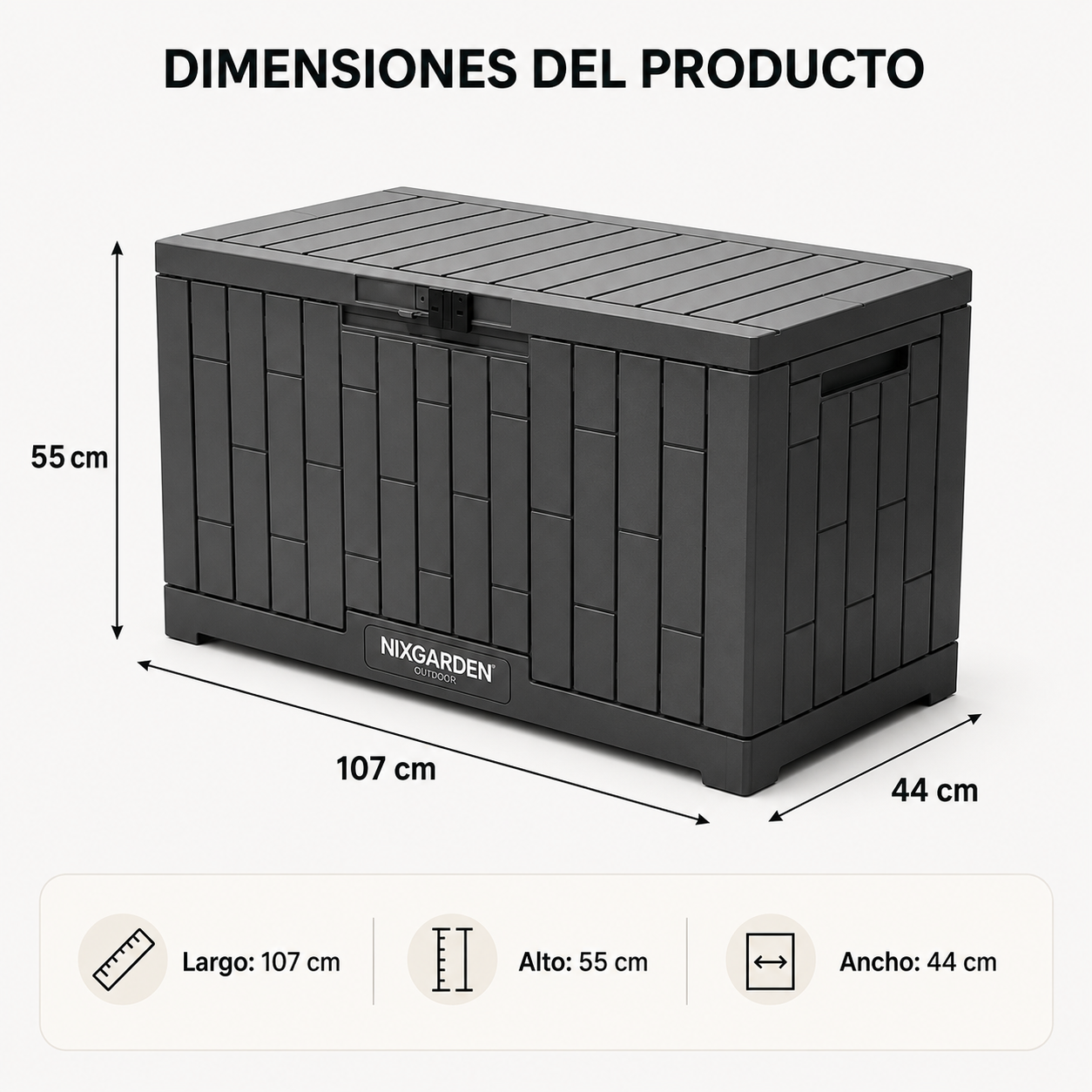 Arcón Jardín Antracita Resina Resistente Efecto Rattan Impermeable