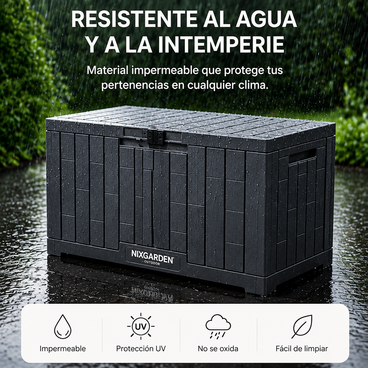 Arcón Jardín Antracita Resina Resistente Efecto Rattan Impermeable