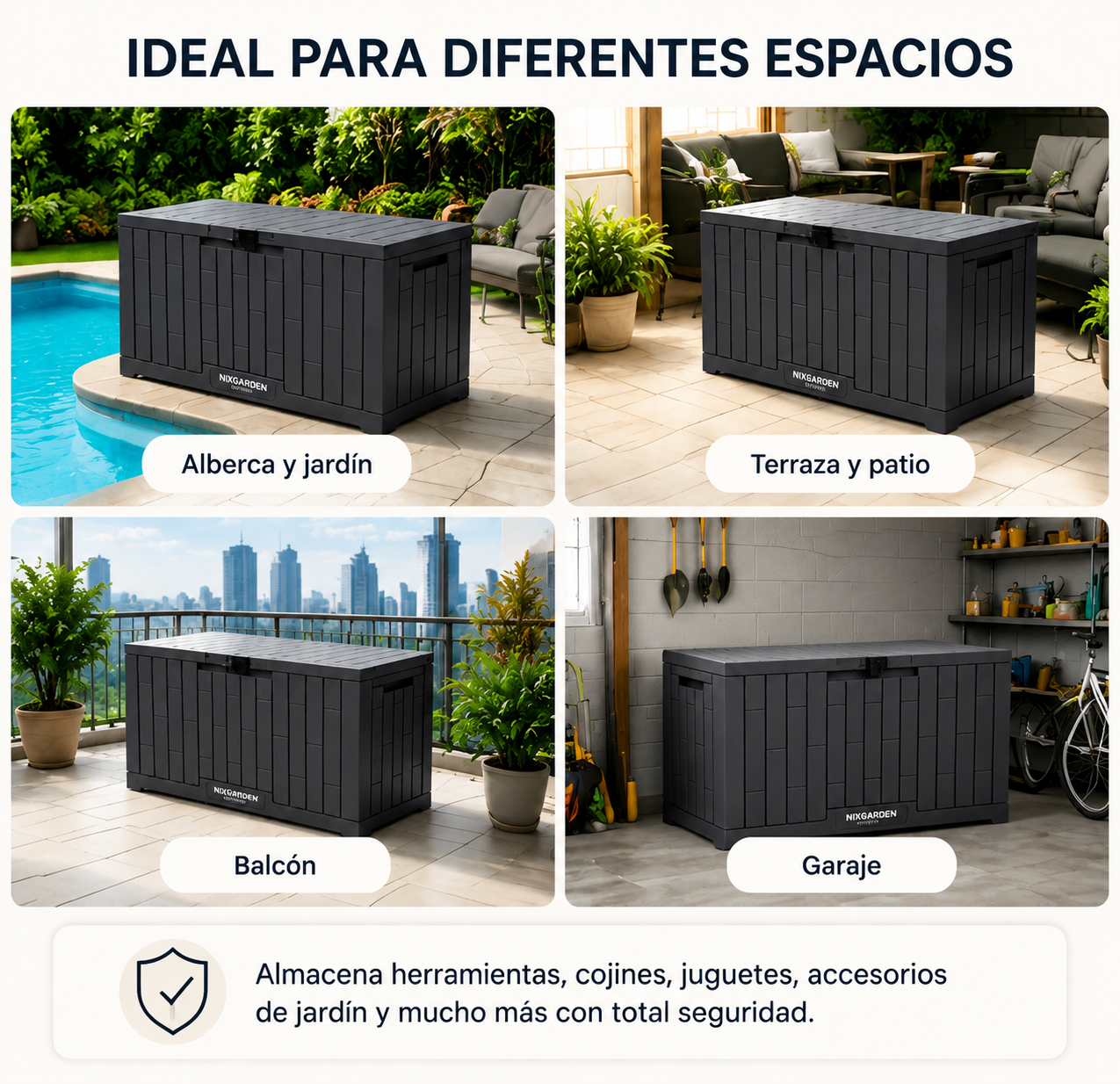 Arcón Jardín Antracita Resina Resistente Efecto Rattan Impermeable
