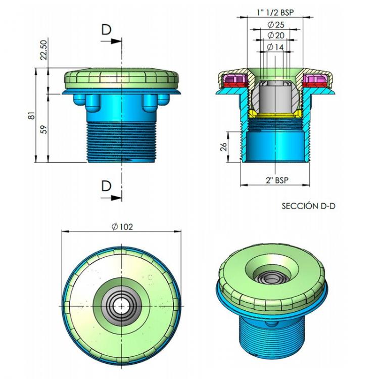 Astralpool - Boquilla de impulsión Multiflow Parker para piscina con liner - BricoandPool