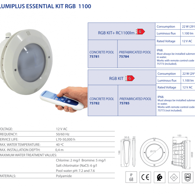 Astralpool - Kit proyector LED LumiPlus Essential PAR56 RGB 1.100 lm piscina prefabricada - BricoandPool