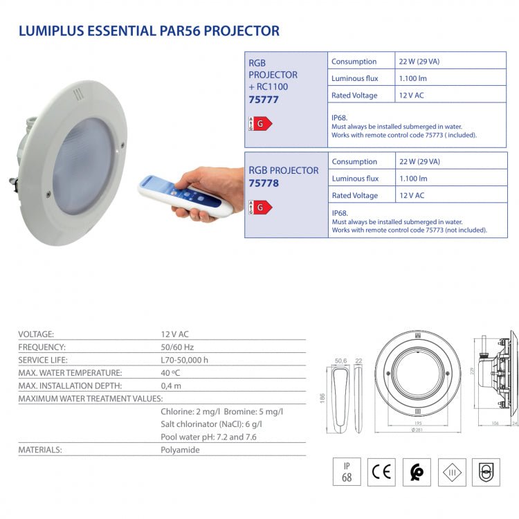 Astralpool - Proyector Lumiplus Essential PAR56 (1100lm) - BricoandPool