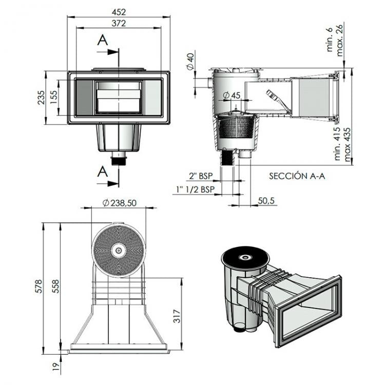 AstralPool - Skimmer con boca de ampliación y tapa circular para piscina con liner y prefabricada - BricoandPool