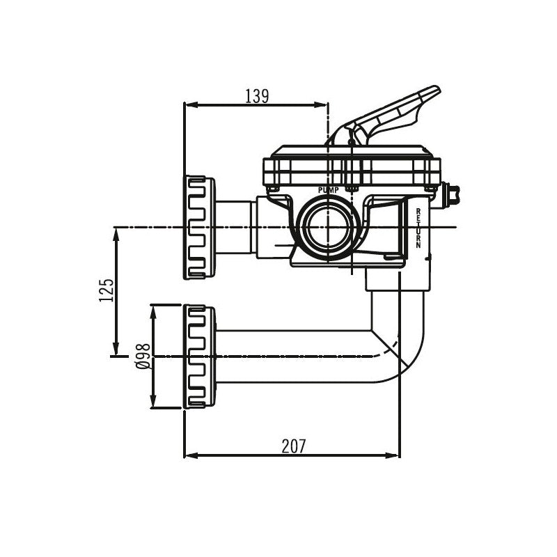 Astralpool - Válvula selectora Flat Lateral 1½" con enlaces a filtro - BricoandPool