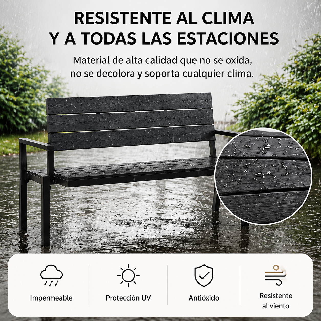 Banco De Jardín Exterior Para 2 Plazas Con Respaldo Ergonómico